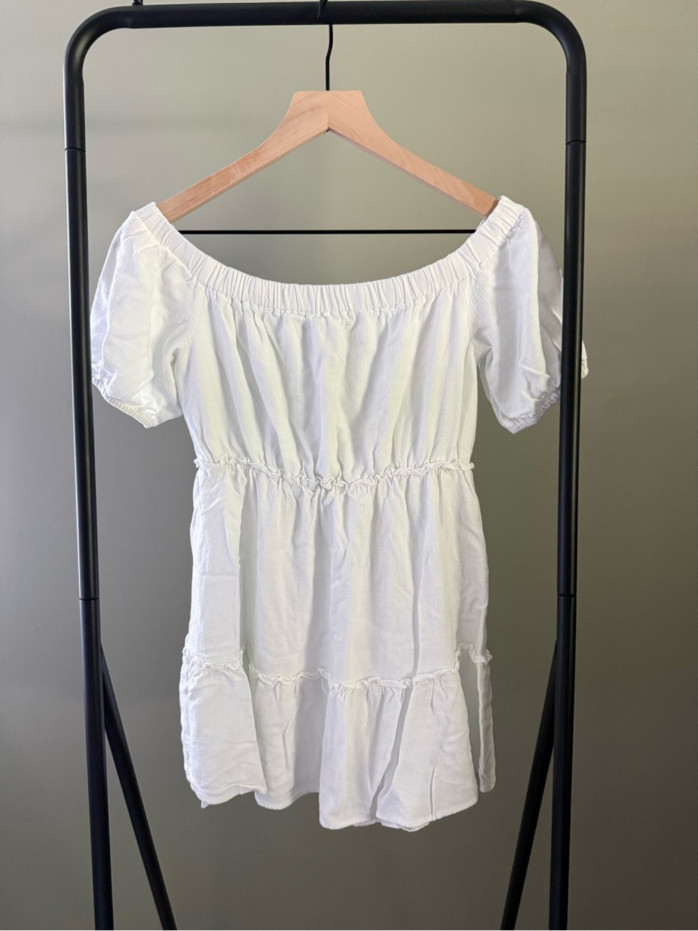 White Off-Shoulder Tiered Dress | M